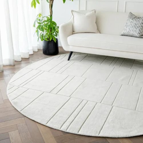 Geometric Textured White Carpet