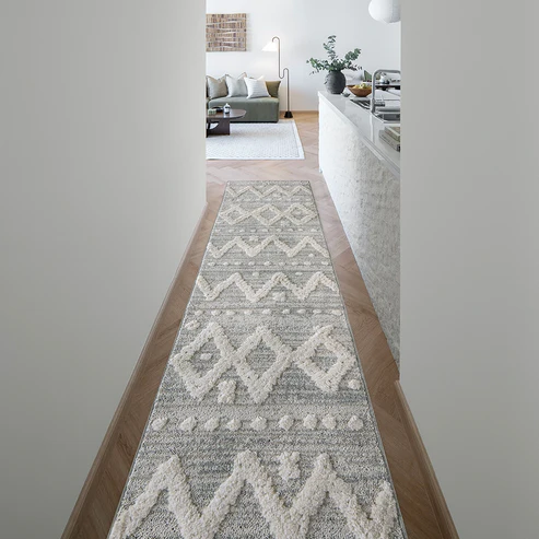 Raised Diamond and Dot Patterned Grey Carpet