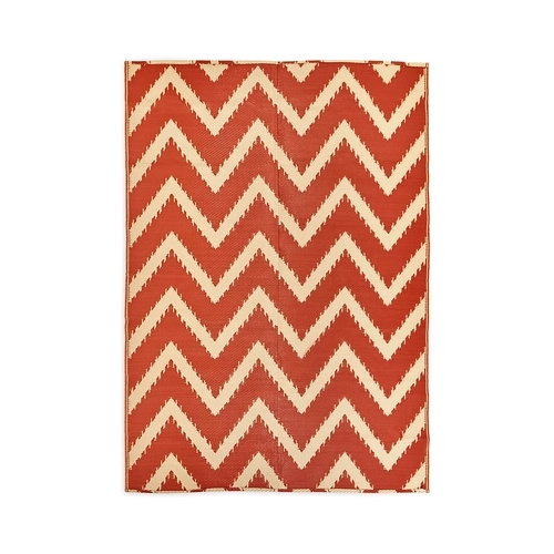 Large Outdoor Reversible Rug – Red & Cream Chevron