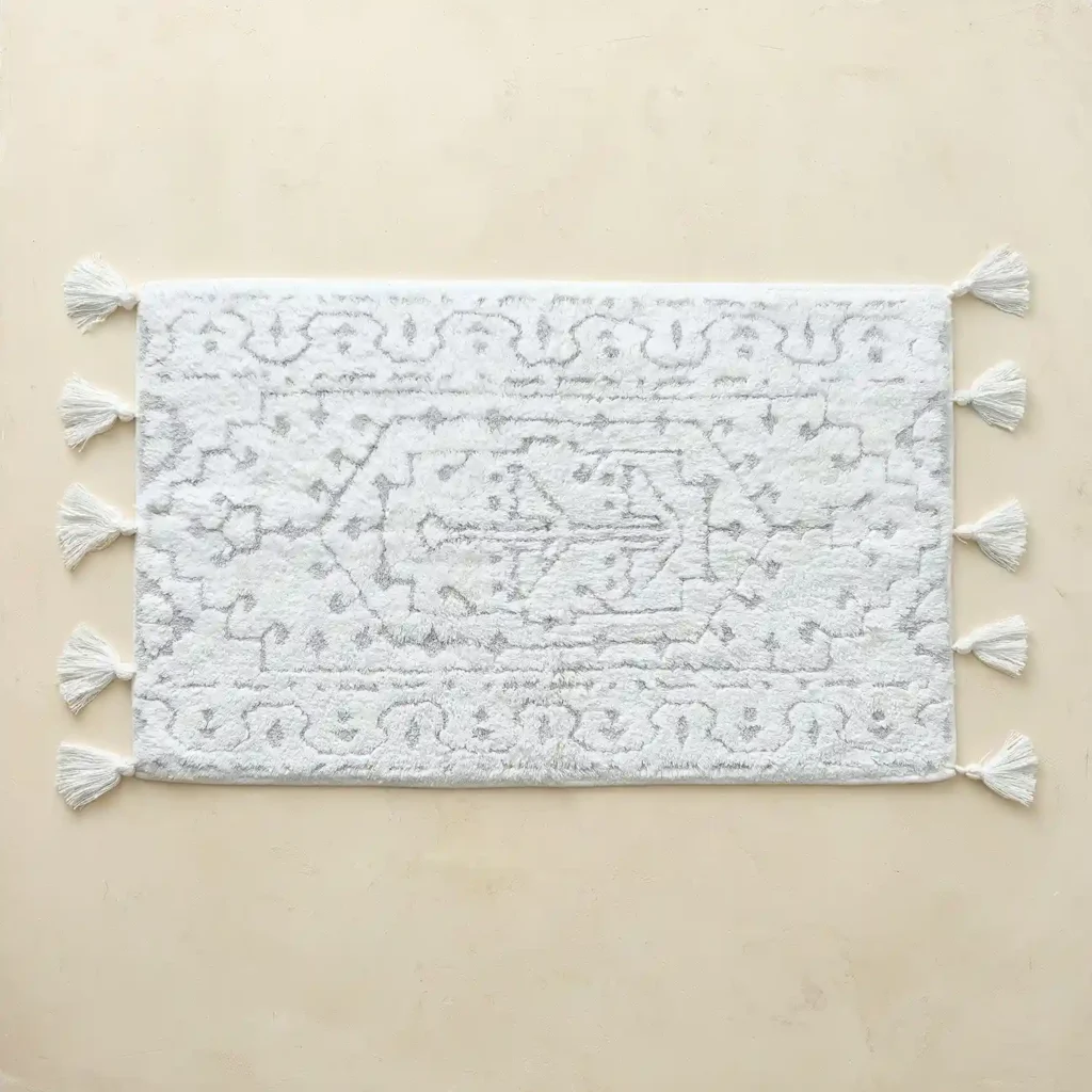 Arden white and grey cotton bath rug