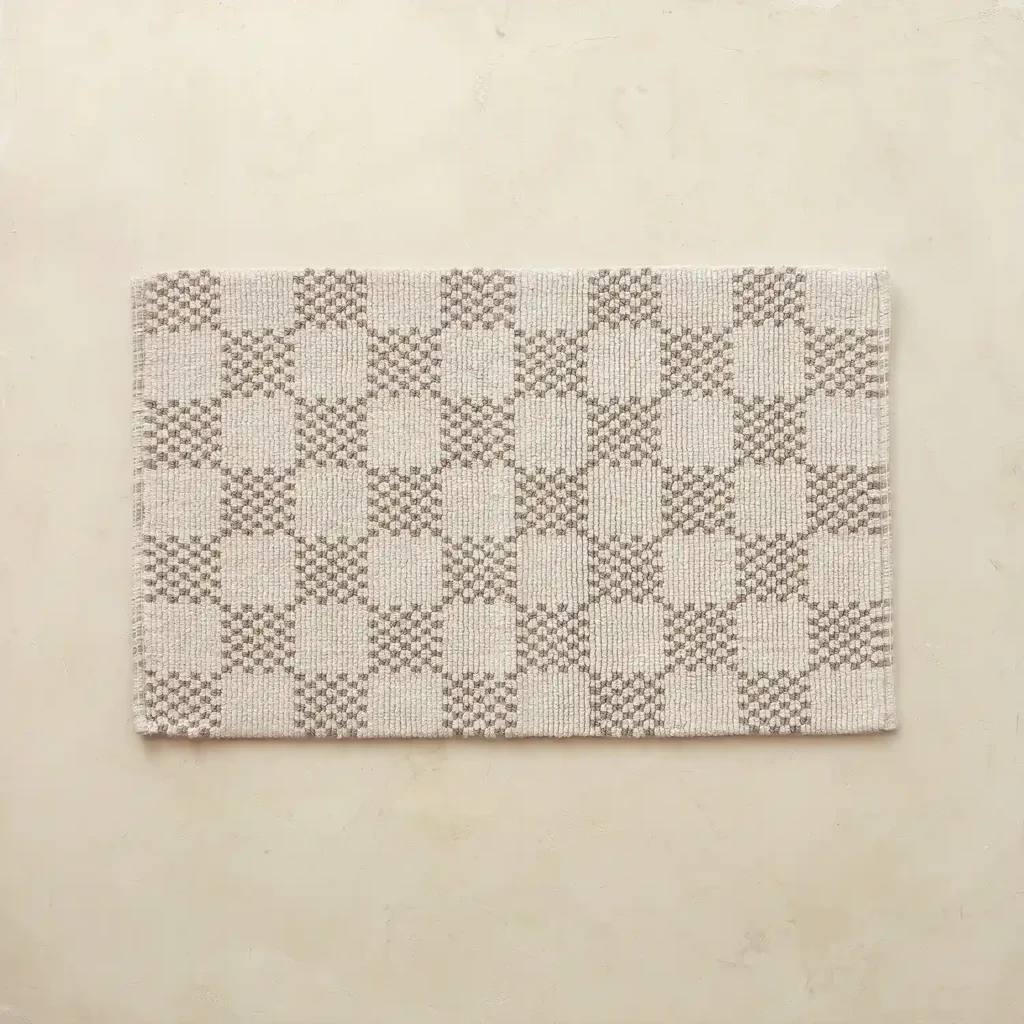 Reversible hand woven cotton bath rug