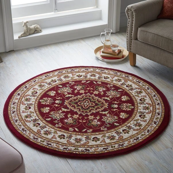Sherborne red round rug with Persian medallion pattern