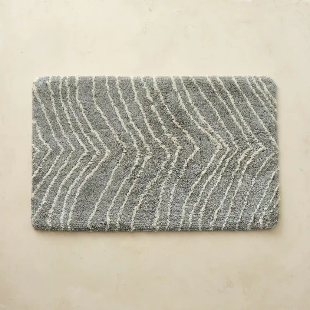 Zelda Celadon zebra stripe rug for modern bathroom floor