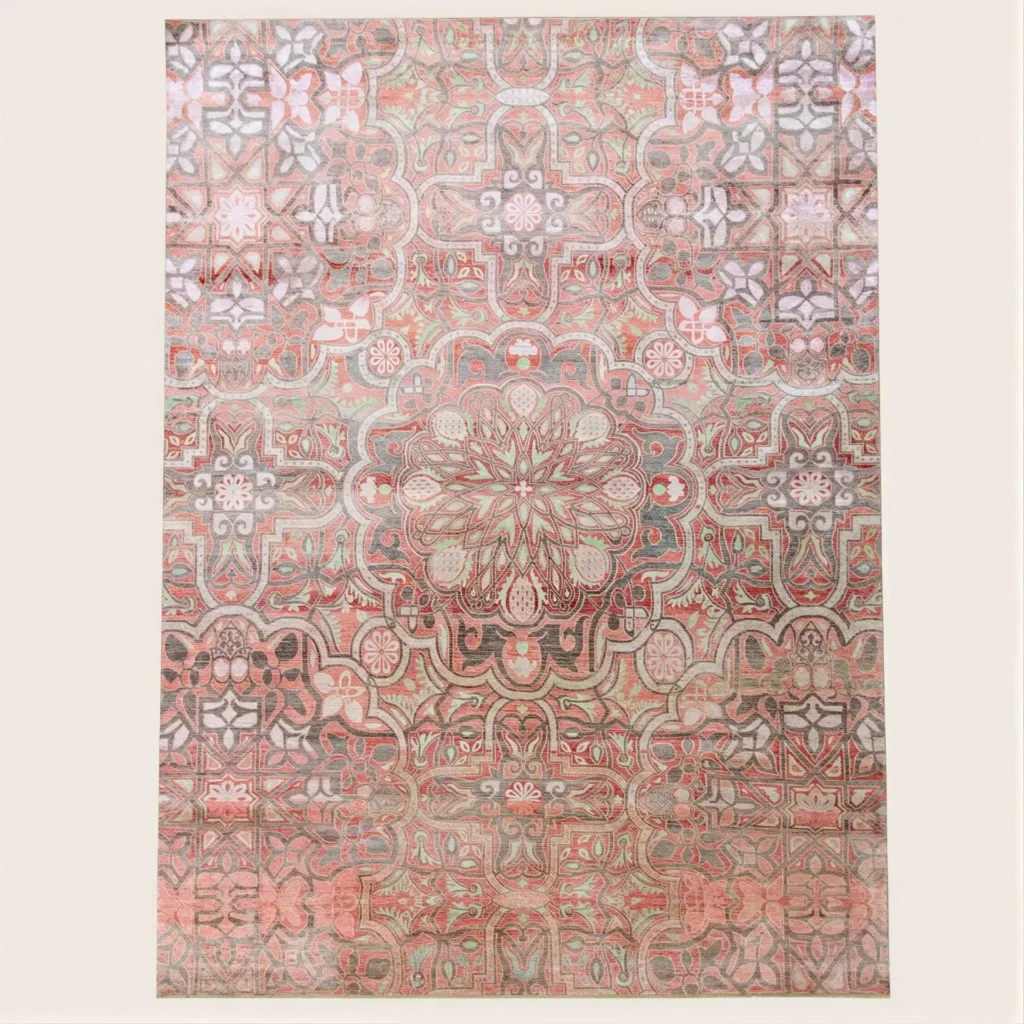 Close-up of Pink Alchemy silk rug floral-geometric pattern