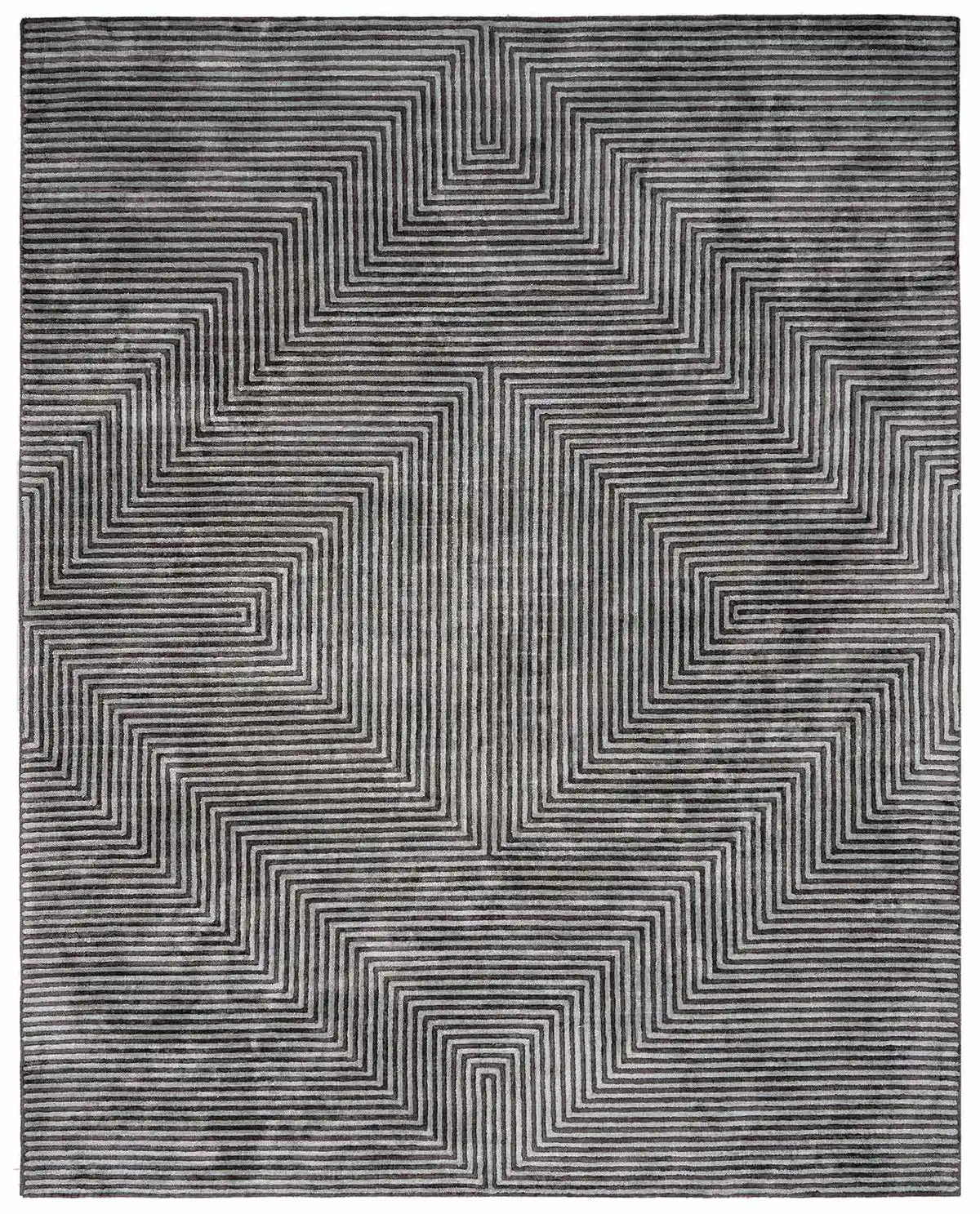 Concentric diamond pattern on gray viscose rug