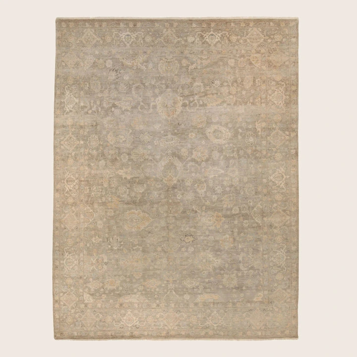 Grey traditional hand-knotted silk rug