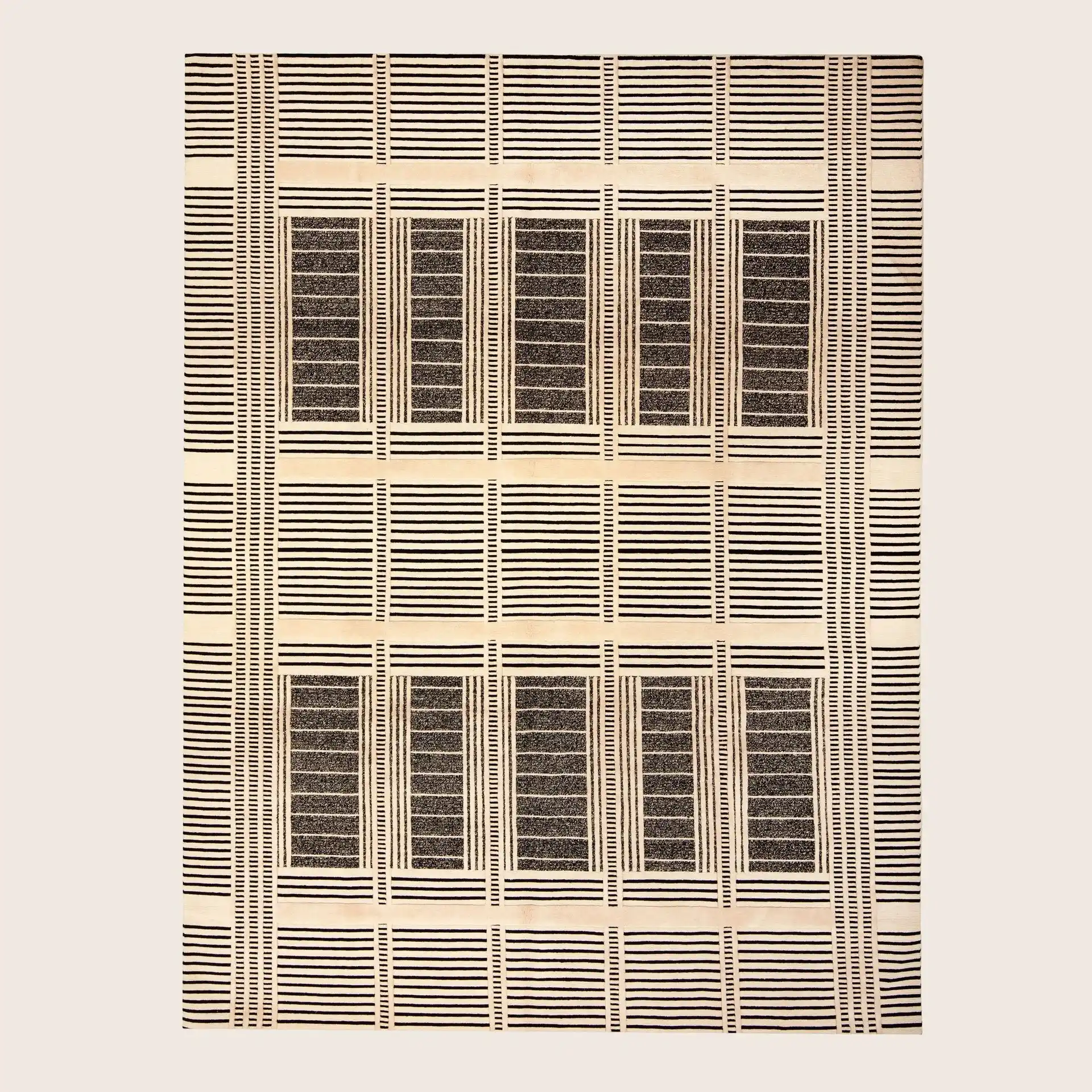 High-contrast black and white modern silk area rug