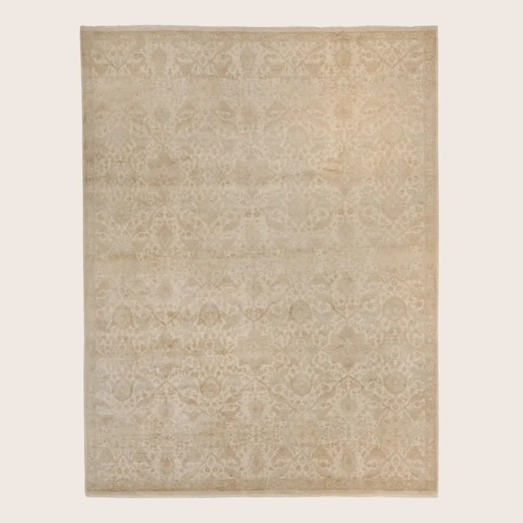 Ivory and blue distressed silk rug for living room Dubai
